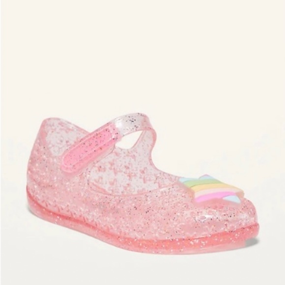 NWT Baby Girl Glitter Jelly Shoe Bundle, Pink Seashell & Multi Star - Picture 7 of 15